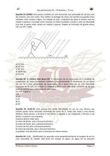 Lista de Exercícios P1 – 3º bimestre – 1º ano Professor ... - ALUB