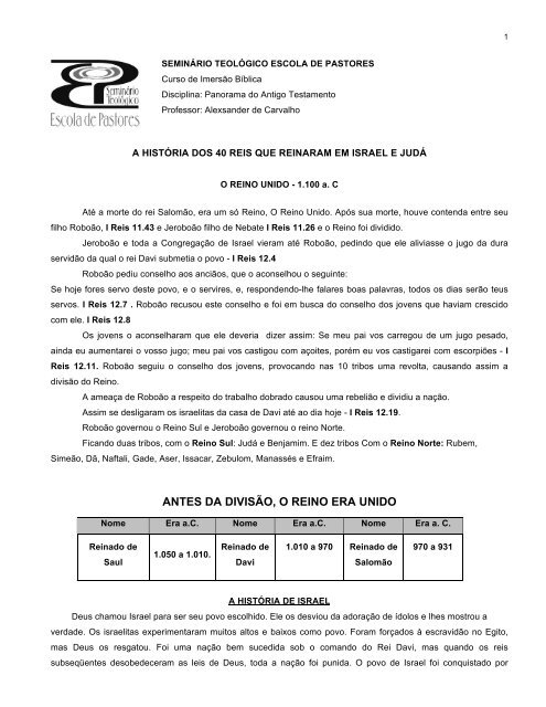 Biografia dos 40 reis de Israel e Judá