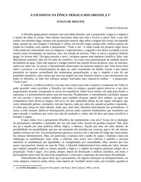 a filosofia na época trágica dos gregos, § 31 - Rafael Huguenin