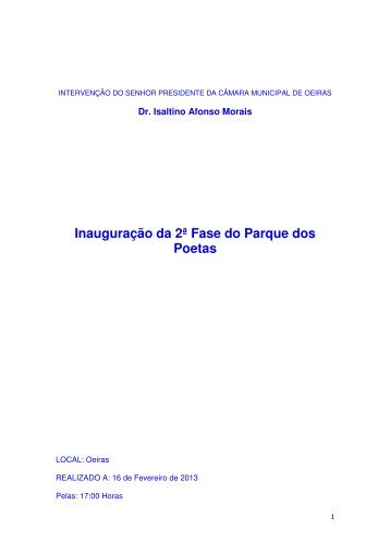 Inauguração da 2ª Fase B do Parque dos - Câmara Municipal de ...