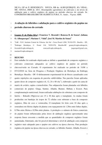 Avaliação de híbridos e adubação para o cultivo orgânico do pepino ...