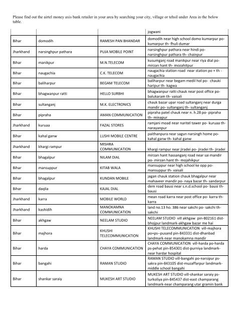 airtel money axis bank outlets