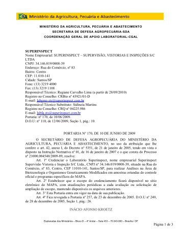 SUPERINSPECT Troca de RT - Ministério da Agricultura