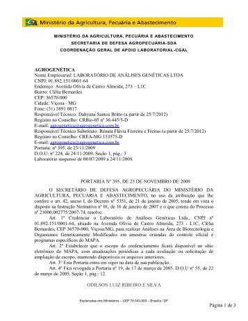 escopo do laboratório agrogenética - Ministério da Agricultura