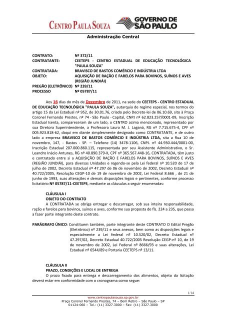 372/11 –aquisição de ração e farelos p - Centro Paula Souza