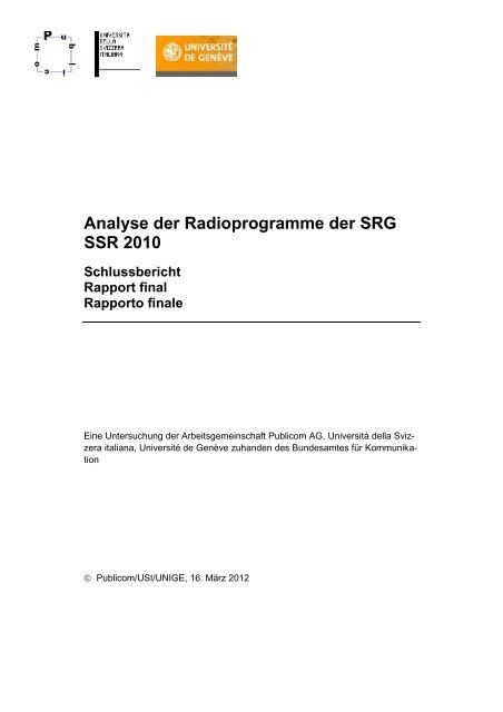 Analyse der Radioprogramme der SRG SSR 2010 - Bakom