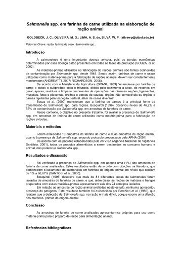 Salmonella spp. em farinha de carne utilizada na elaboração de ...