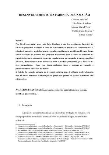 desenvolvimento da farinha de camarão - Faculdades Assesc