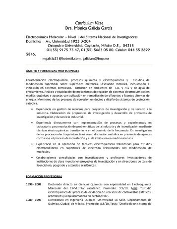 (SNI) CV-Dra.Monica Galicia G-Electroquímica - Universidad ...