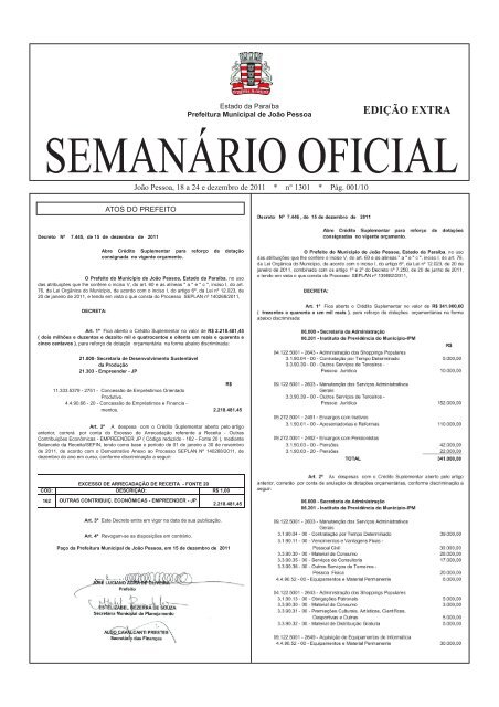 Edição Extra - Prefeitura Municipal de João Pessoa