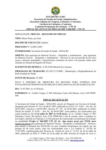 ESTADO DO ACRE Secretaria de Estado da Gestão Administrativa ...