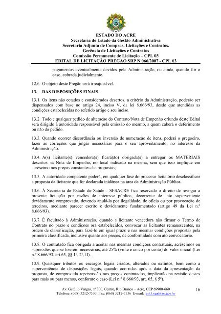 ESTADO DO ACRE Secretaria de Estado da Gestão Administrativa ...