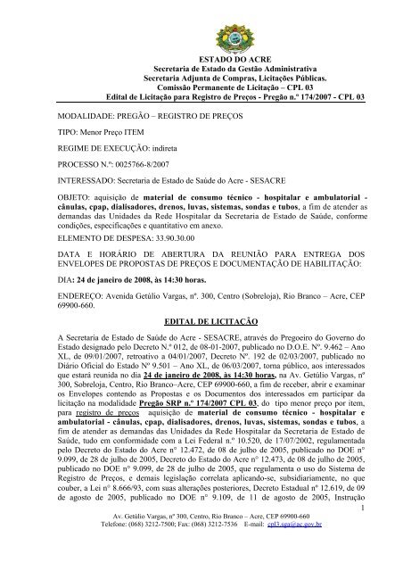 ESTADO DO ACRE Secretaria de Estado da Gestão Administrativa ...