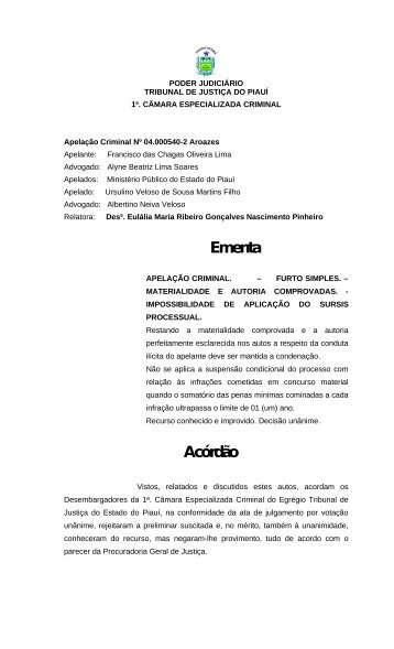 Ementa Acórdão - Tribunal de Justiça do Piauí