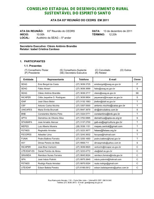Ata da 83º – Reunião Ordinária do CEDRS - Seag