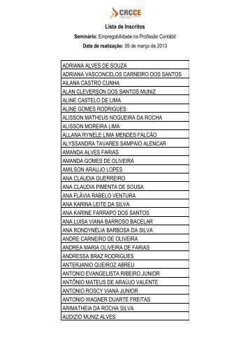 Lista de Inscritos ADRIANA ALVES DE SOUZA ADRIANA ... - CRC-CE