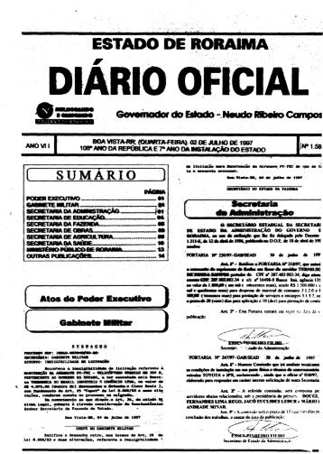 EStADO DE RORAIMA DIÁRIO OFICIAL - Imprensa Oficial do ...