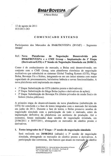 Comunicado Externo 015/2011-DO - BM&FBovespa