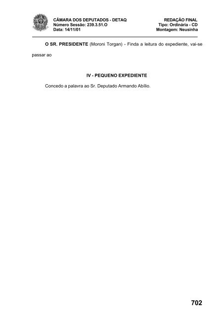 SESSÃO: Ordinária - Câmara dos Deputados