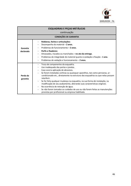 MANUAL DE GARANTIAS NBR 5674:99 - Sinduscon-PA