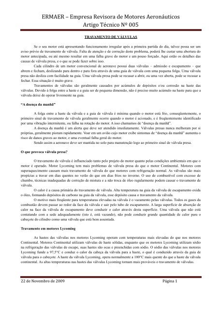 ARTIGO TÉCNICO 05 (Travamento de Válvulas) - ERMAer