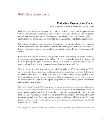Religião e democracia Dulcelina Vasconcelos Xavier - NEPP-DH