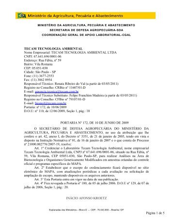 escopo do laboratório tecam - Ministério da Agricultura