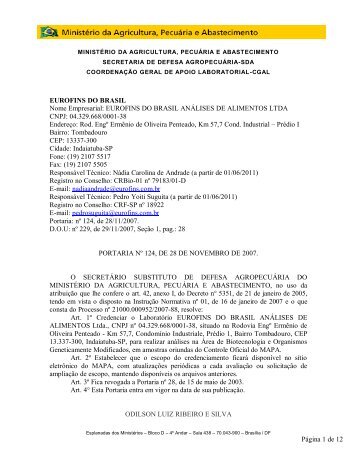 escopo do laboratório eurofins do brasil - Ministério da Agricultura