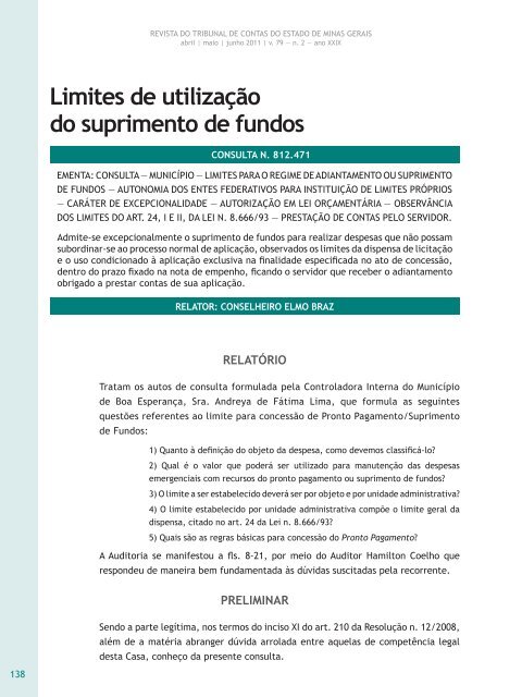 Limites de utilização do suprimento de fundos - Revista do TCE