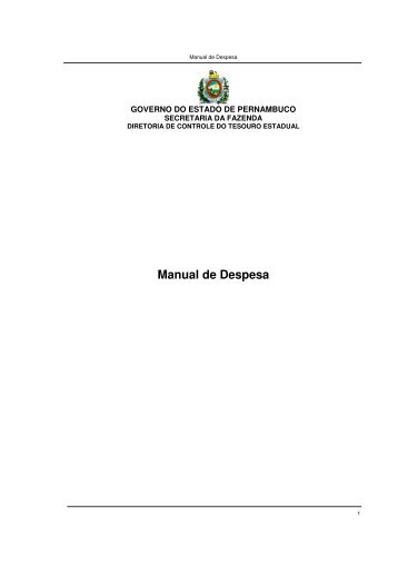 Manual de Despesa - SIGAS-PE - Governo do Estado de Pernambuco