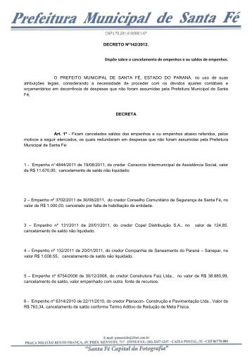 Papel timbrado - Prefeitura Municipal de Santa Fé - Estado do Paraná