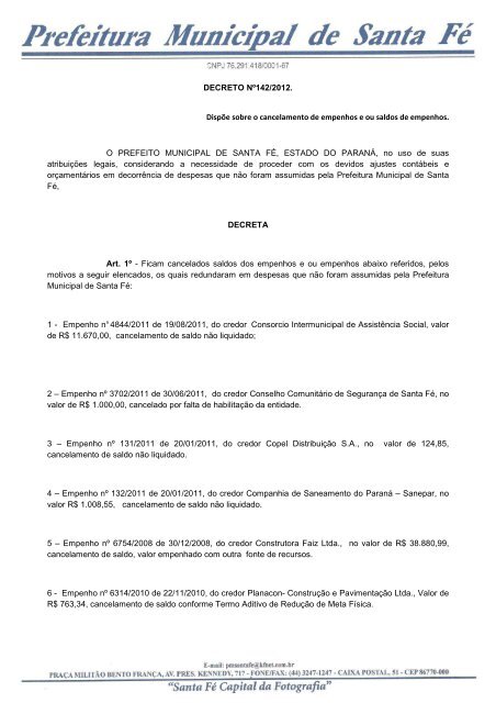 Papel timbrado - Prefeitura Municipal de Santa Fé - Estado do Paraná