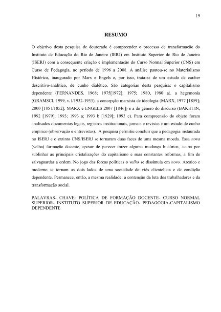 O processo de criação do Curso Normal no Instituto - Faculdade de ...