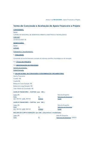 Termo de Concessão e Aceitação de Apoio Financeiro a ... - CNPq