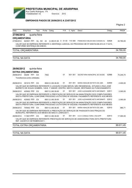 Relatorios atualizados - Prefeitura Municipal de Araripina