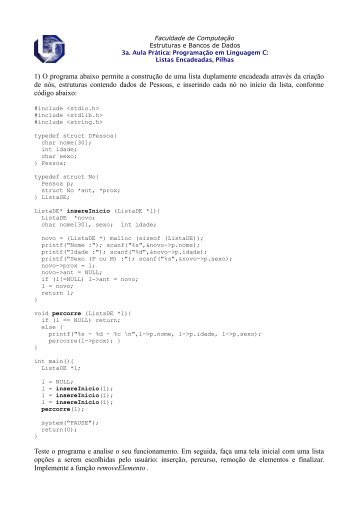 TP3: Listas Duplamente Encadeadas, Pilhas - Faculdade de ...