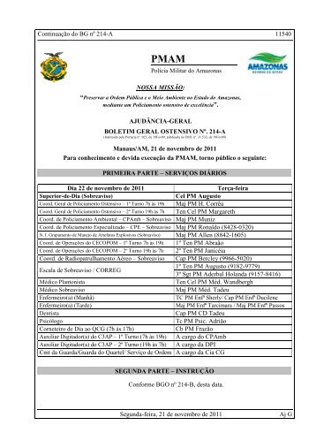 BG 214-A DE 21NOV2011 - SEG - Polícia Militar do Amazonas