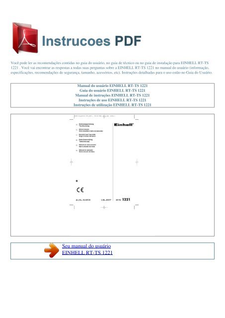 Manual do usuário EINHELL RT-TS 1221 - INSTRUCOES PDF