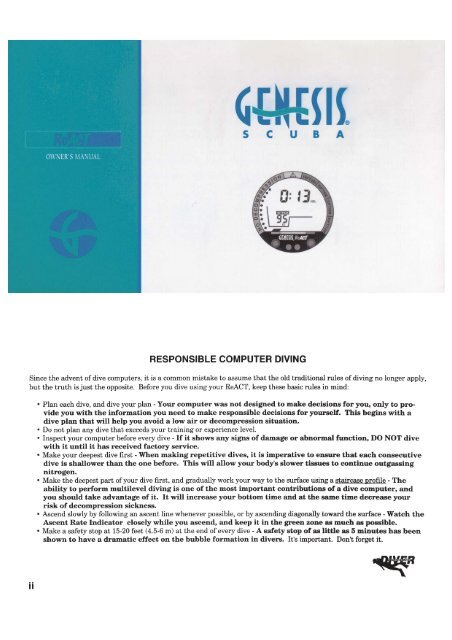 Genesis React Owners Manual PDF - Rum Runner Dive Shop