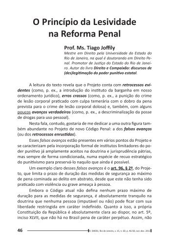 O Princípio da Lesividade na Reforma Penal - Emerj