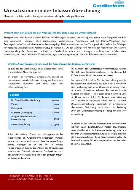 Umsatzsteuer in der Inkasso-Abrechnung - Creditreform