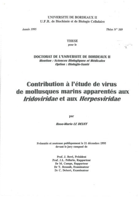 Contribution à l'étude de virus de mollusques marins apparentés ...