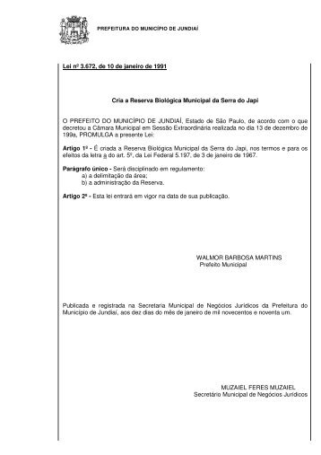 Lei nº 3.672, de 10 de janeiro de 1991 Cria a Reserva Biológica ...