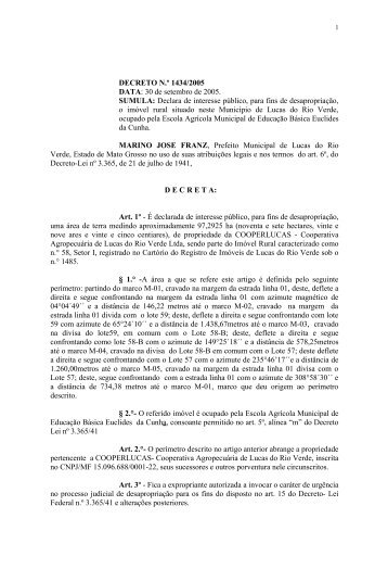 DECRETO Nº 825/99 - Prefeitura de Lucas do Rio Verde