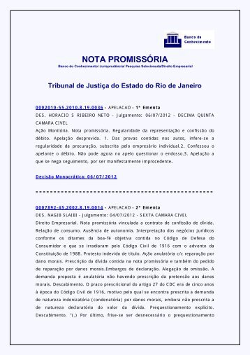 nota promissória - Tribunal de Justiça do Estado do Rio de Janeiro