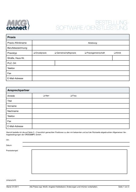 BESTELLUNG- SOFTWARE / DIENSTLEISTUNG - crosssoft.