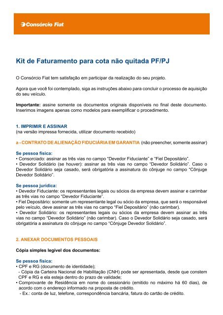 Kit de Faturamento para cota não quitada PF/PJ - Consórcio ...