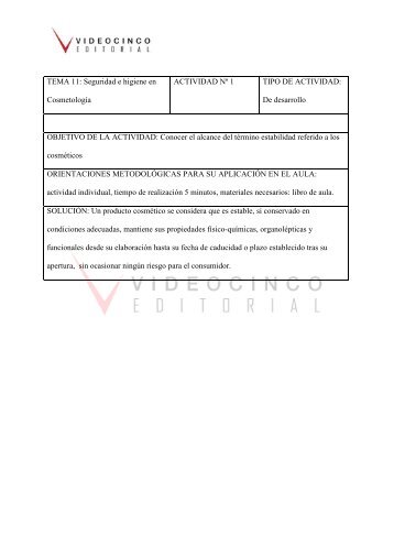 TEMA 11: Seguridad e higiene en Cosmetología ACTIVIDAD Nº 1 ...