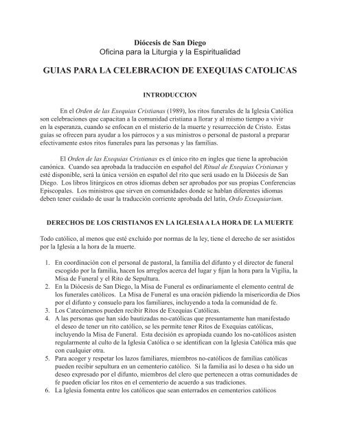 Guias para la Celebración de Exequias Católicas - Diocese of San ...