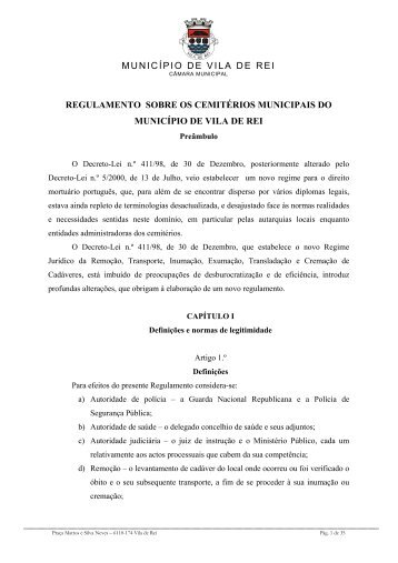 Regulamento sobre cemitérios municipais - Municipio de Vila de Rei